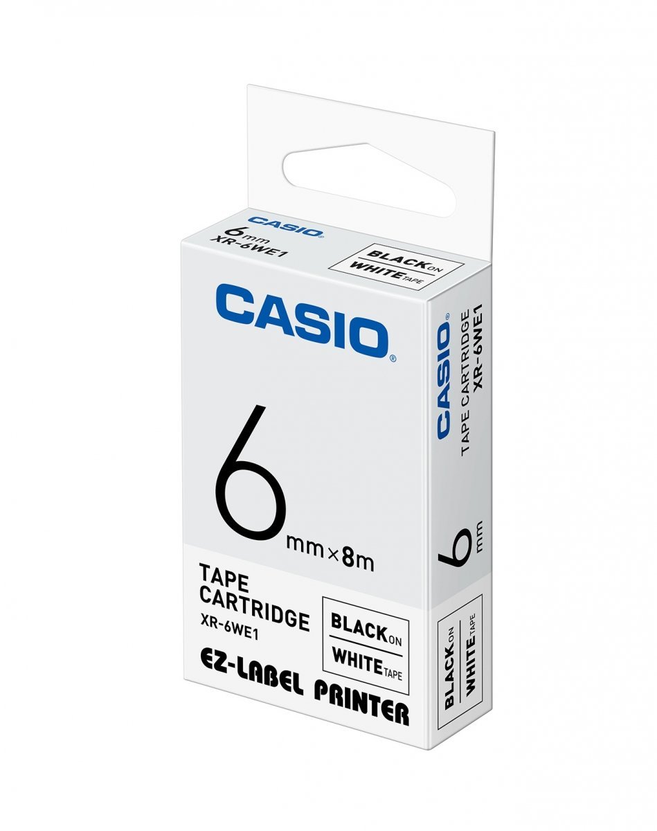Casio XR-6X1-W-DJ 6mm Black on Clear Tape